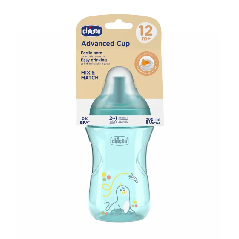 CHICCO Hrneček Advanced se slámkovým náústkem teal, 12m+