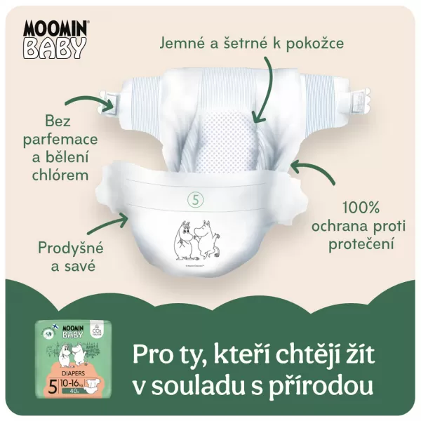 Moomin Baby 5 Maxi 10–16 kg (40 ks), eko pleny