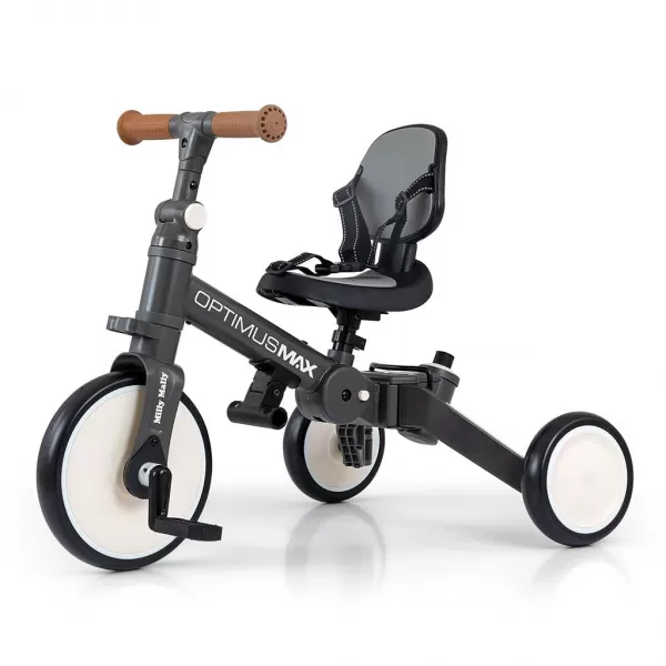 Milly Mally Dětská tříkolka 5v1 Optimus Max s vodící tyčí dark grey