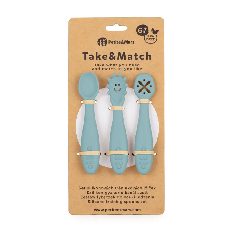PETITE&MARS Set 3 ks silikonových tréninkových lžiček Take&Match 6m+