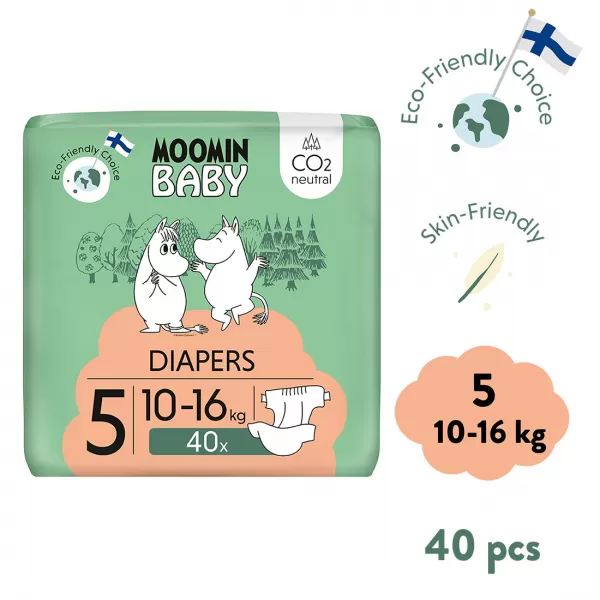 Moomin Baby 5 Maxi 10–16 kg (40 ks), eko pleny