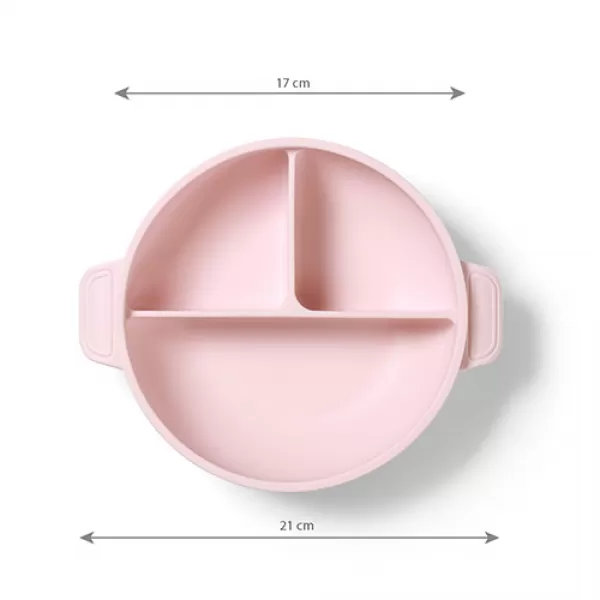 BABYONO Talíř silikonový s přísavkou a víčkem růžový 6m+
