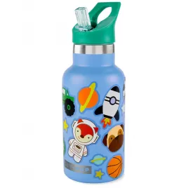 SKIP HOP Láhev se slámkou nerezová s nálepkami canteen 380 ml, 4r+