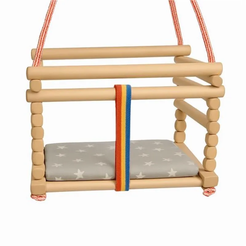 Baby Mix Dětská houpačka buková přírodní + polštářek