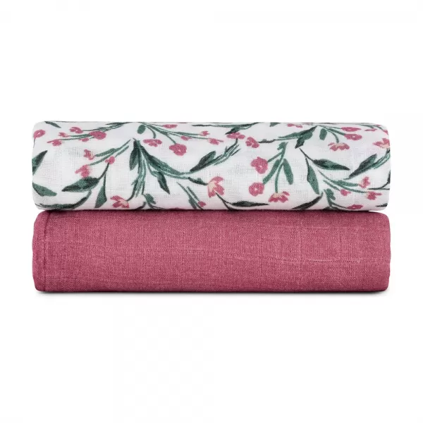 PETITE&MARS Přikrývka bambusová mušelínová 2ks Misty Pink Meadow 120 x 120 cm
