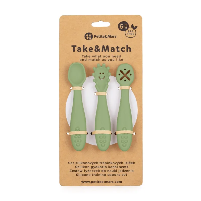 PETITE&MARS Set 3 ks silikonových tréninkových lžiček Take&Match  6m+