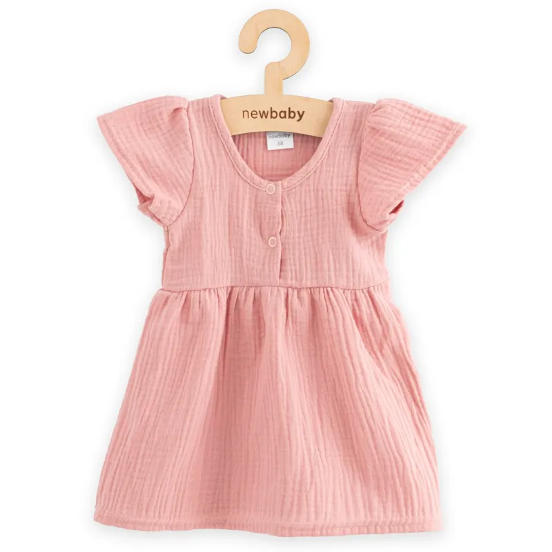 New Baby Kojenecké mušelínové šaty pink