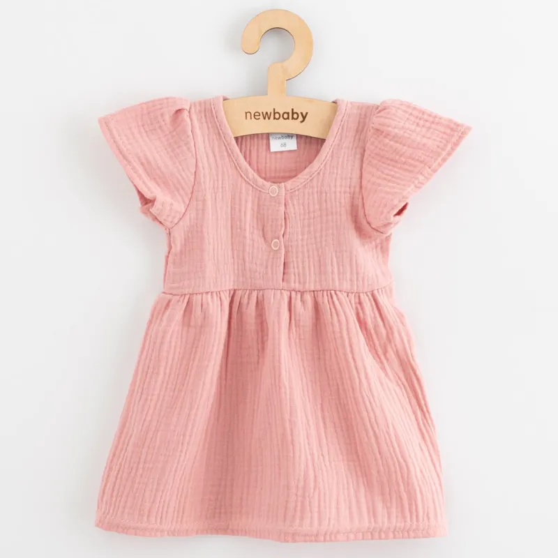 New Baby Kojenecké mušelínové šaty pink