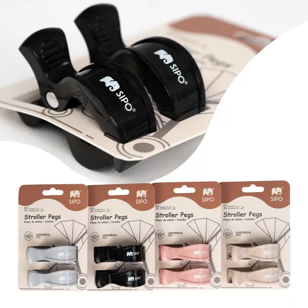 Sipo Klipy na kočárek, 2ks, multifunkční, černá