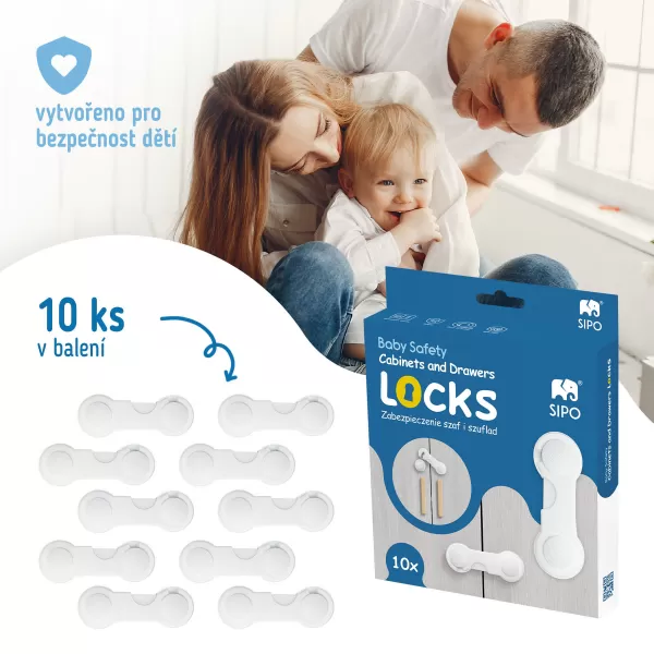 Sipo Bezpečnostní zámky na skříňky a zásuvky, sada 10 ks