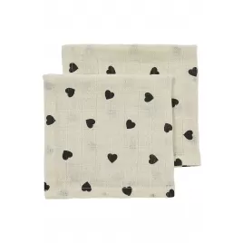 Meyco Mušelínové pleny Sweet heart 30x30 cm 2-balení - Soft sand/black