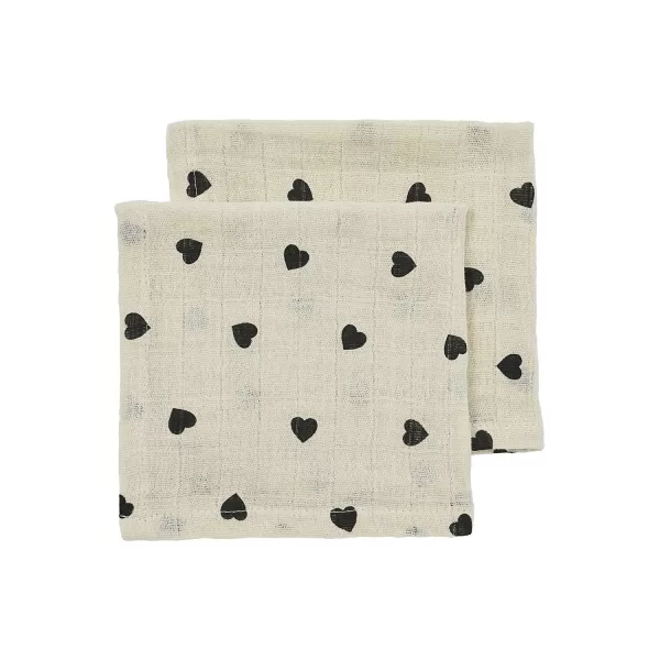 Meyco Mušelínové pleny Sweet heart 30x30 cm 2-balení - Soft sand/black