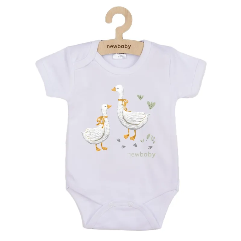 New Baby Dětské body s potiskem Husičky - krátký rukáv