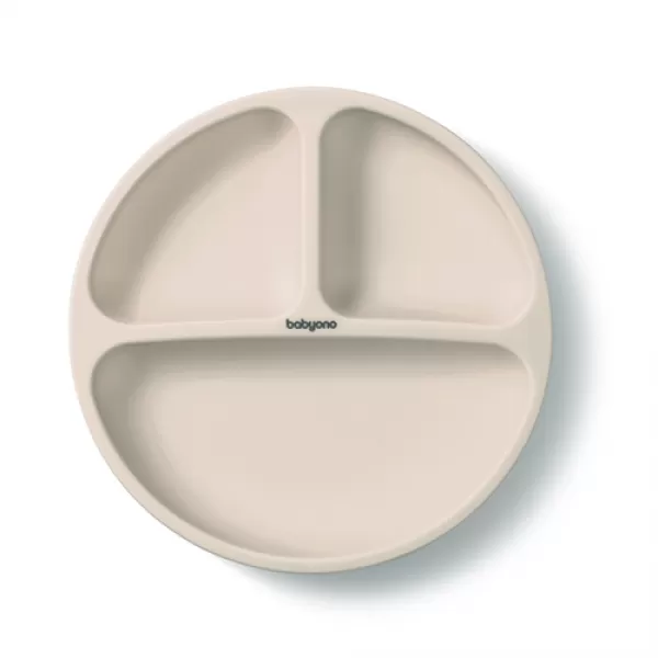 BABYONO Talíř silikonový s přísavkou - beige 6m+