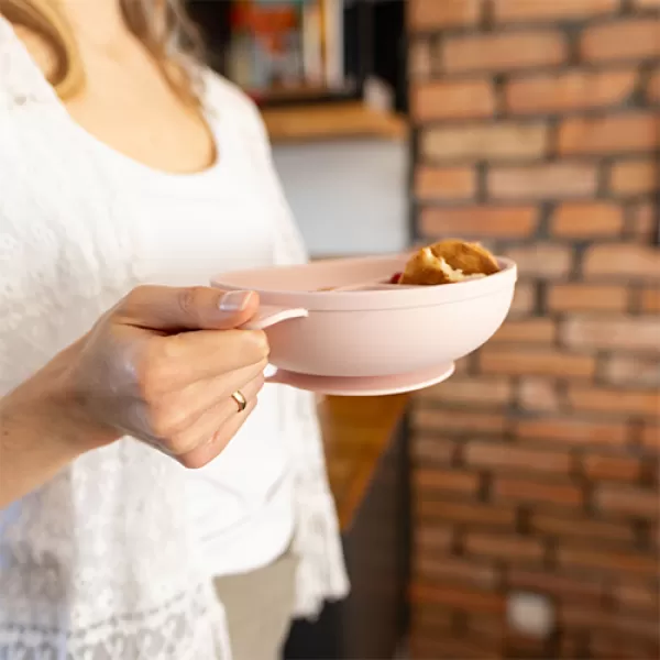 BABYONO Talíř silikonový s přísavkou a víčkem růžový 6m+