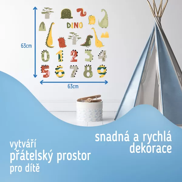 Sipo Nástěnné samolepky do dětského pokoje, Dino Numbers