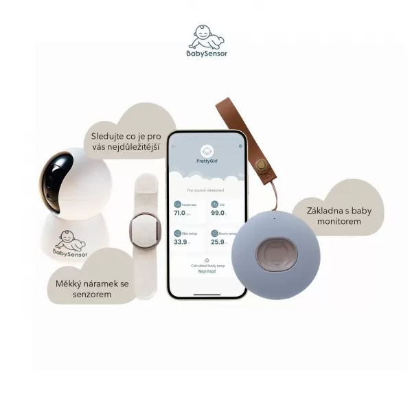 BabySensor Relax Chytrý senzor pro děti 0m-5let SET s HD kamerou, pásek ruka/noha