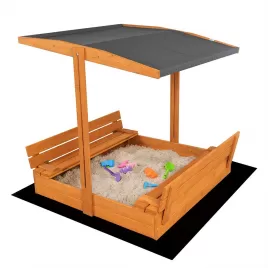 Baby Mix Dětské dřevěné uzavíratelné pískoviště s lavičkami a stříškou 120x120 cm šedé