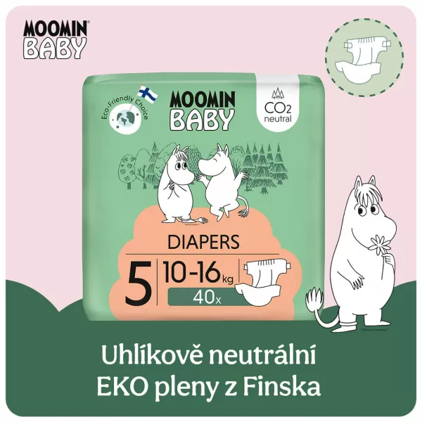 Moomin Baby 5 Maxi 10–16 kg (40 ks), eko pleny
