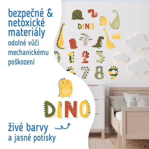 Sipo Nástěnné samolepky do dětského pokoje, Dino Numbers