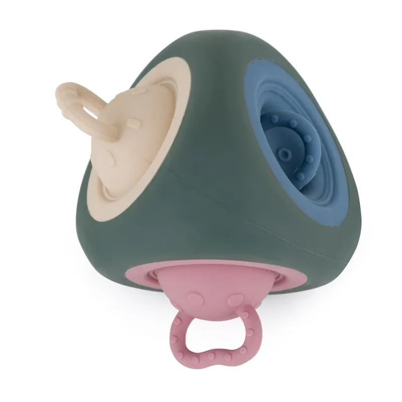 PETITE&MARS Hračka silikonová Pop Up Triangle Misty Green 10m+