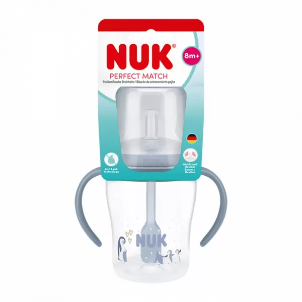 Nuk Kojenecká láhev Perfect Match na učení s brčkem PENGUIN 150 ml