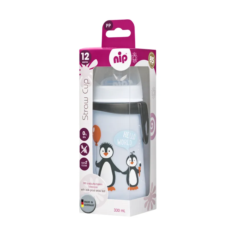 NIP Straw cup láhev s brčkem PP, 330ml, kluk