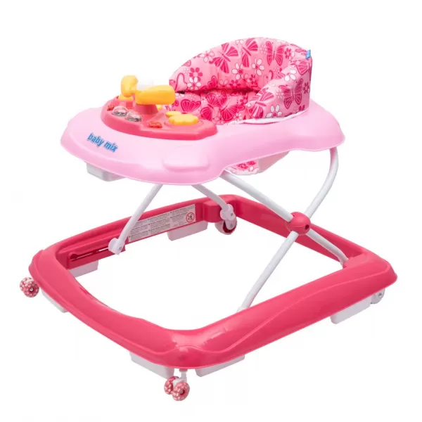 Baby Mix Dětské chodítko s volantem a silikonovými kolečky růžové