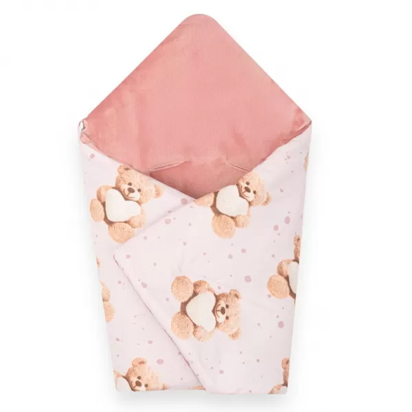 New Baby Zateplená zavinovačka do autosedačky Love Teddy Bear pink