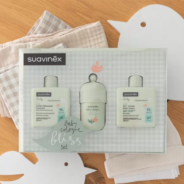 SUAVINEX SET HYDRATAČNÍ EMULZE 300ML + KRÉMOVÝ MYCÍ GEL 300ML + KOLÍNSKÁ VODA BLISS 100ML