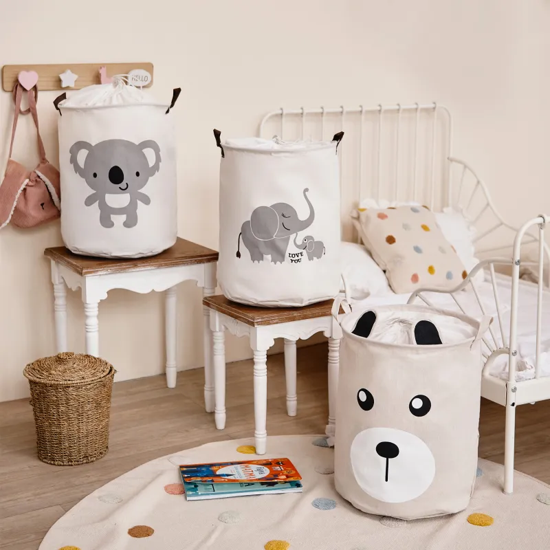 Sipo Koš na hračky se šňůrkou, skládací bavlněný / 43 l, Elephants