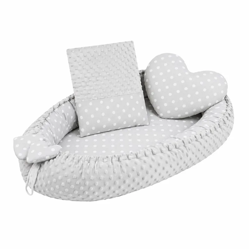 New Baby Luxusní hnízdečko s polštářkem a peřinkou z Minky Srdíčko šedé