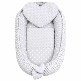 New Baby Luxusní hnízdečko s polštářkem a peřinkou z Minky Srdíčko šedé