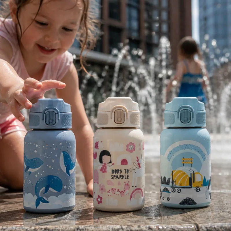 PETITE&MARS Láhev nerezová termo se slámkou 350 ml 12m+