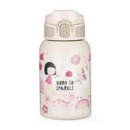 PETITE&MARS Láhev nerezová termo se slámkou 350 ml  12m+