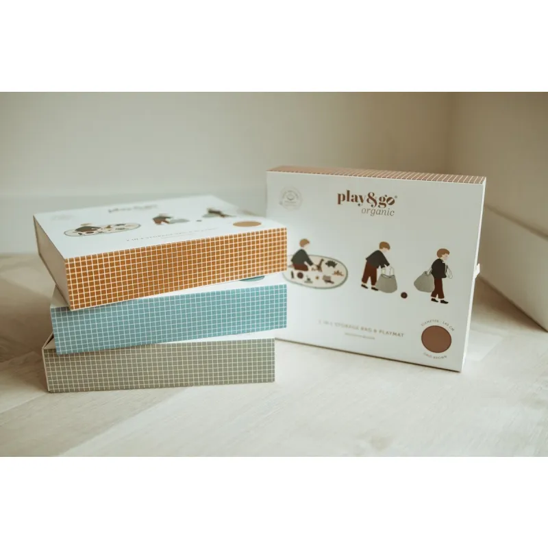 PLAY AND GO Noomad original Hrací deka a Vak na hračky organic Grid Mustard