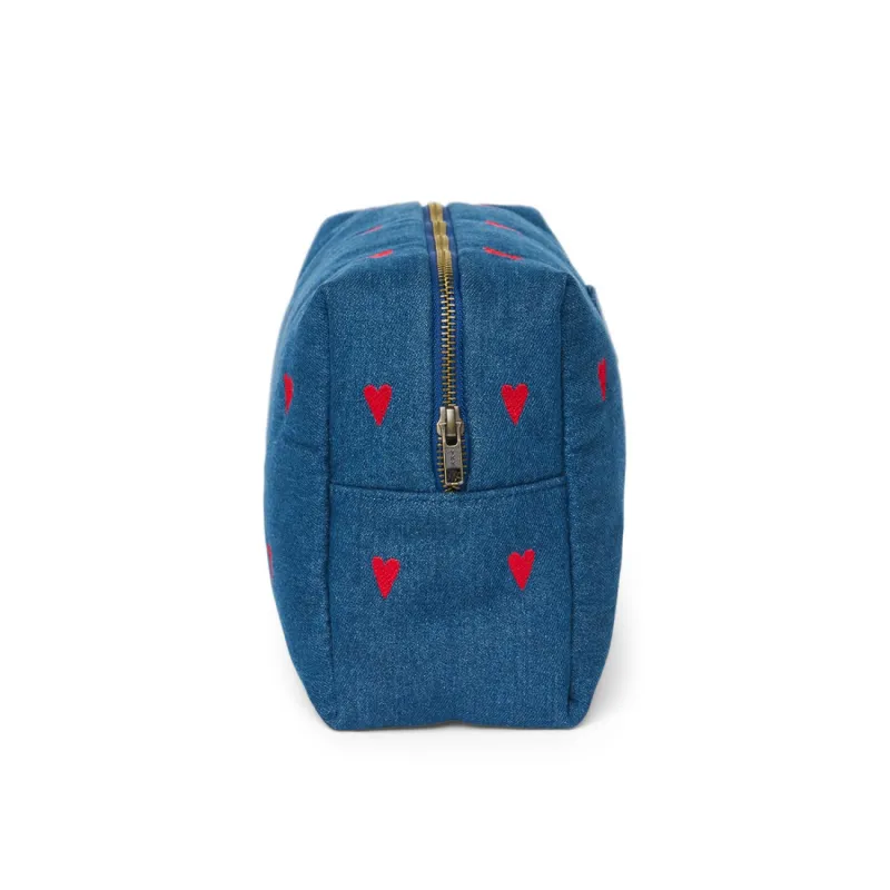 STUDIO NOOS - Denim Toiletry - toaletní taštička | Blue Red Hearts