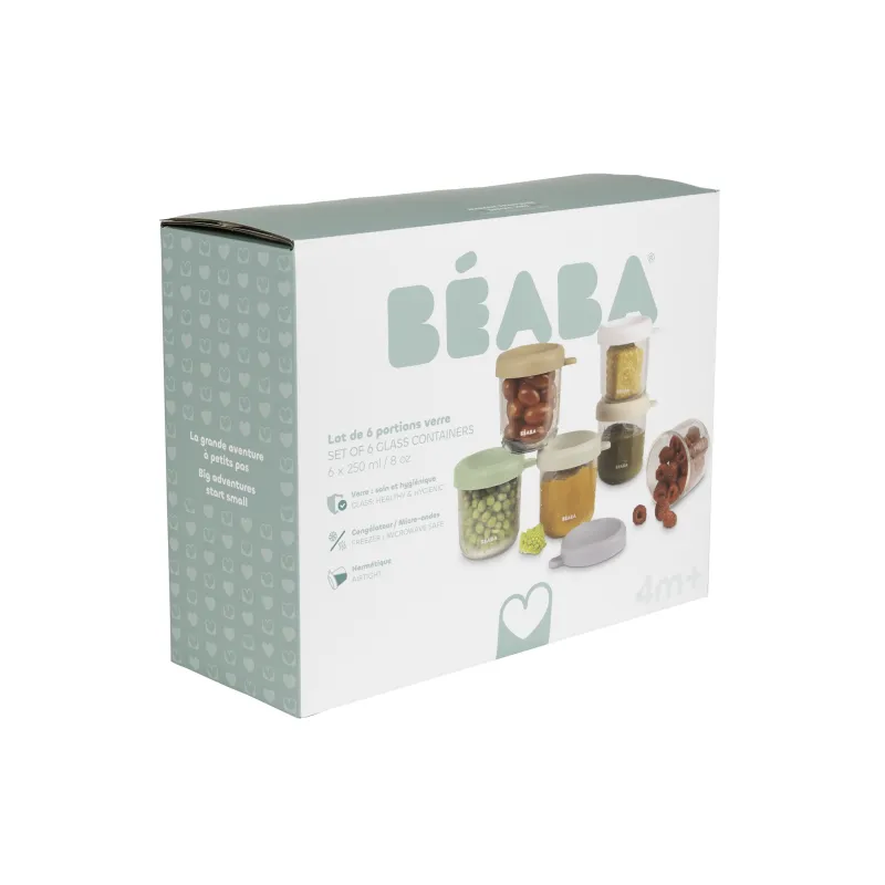 Beaba Kelímky na jídlo skleněné 6x 250 ml Natural