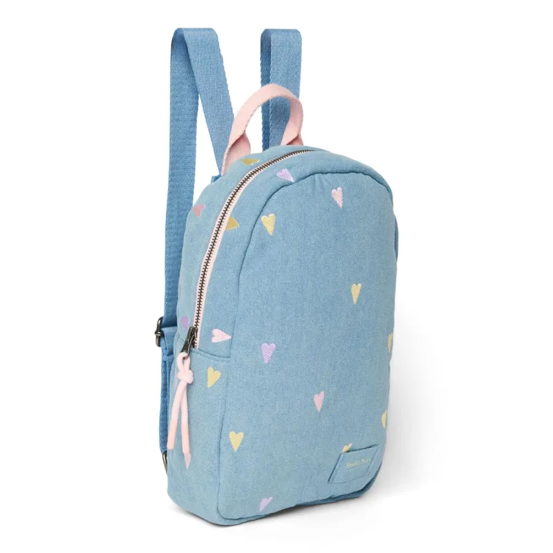 STUDIO NOOS - Denim Mini BACKPACK - batůžek | Hearts Light Blue Hearts