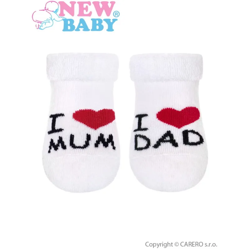 New Baby Kojenecké froté ponožky bílé I Love Mum and Dad