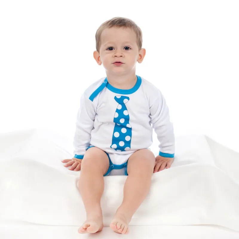 New Baby Body s potiskem s tyrkysovou kravatou