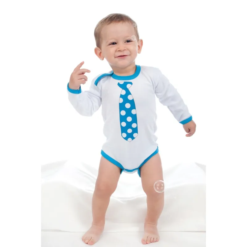 New Baby Body s potiskem s tyrkysovou kravatou