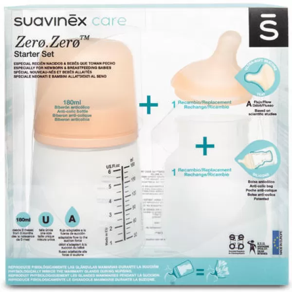 Suavinex ANTIKOLIKOVÁ LÁHVIČKA ZERO ZERO 180 ml A - SADA