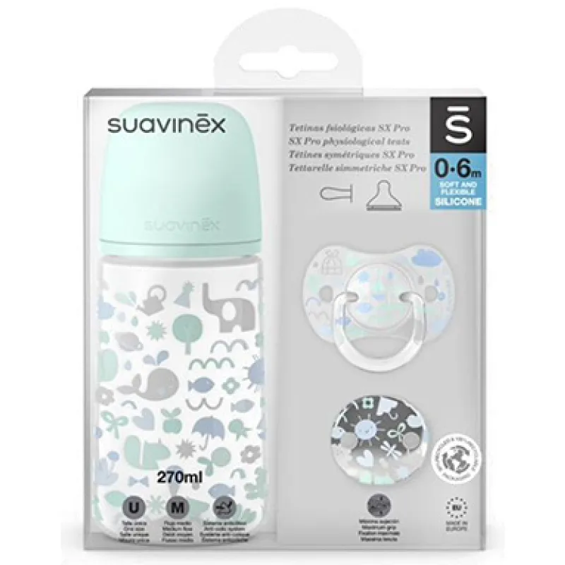 Suavinex SADA 270ml + DUDLÍK FYZIOLOGICKÝ 0/6M + KLIP MEMORIES
